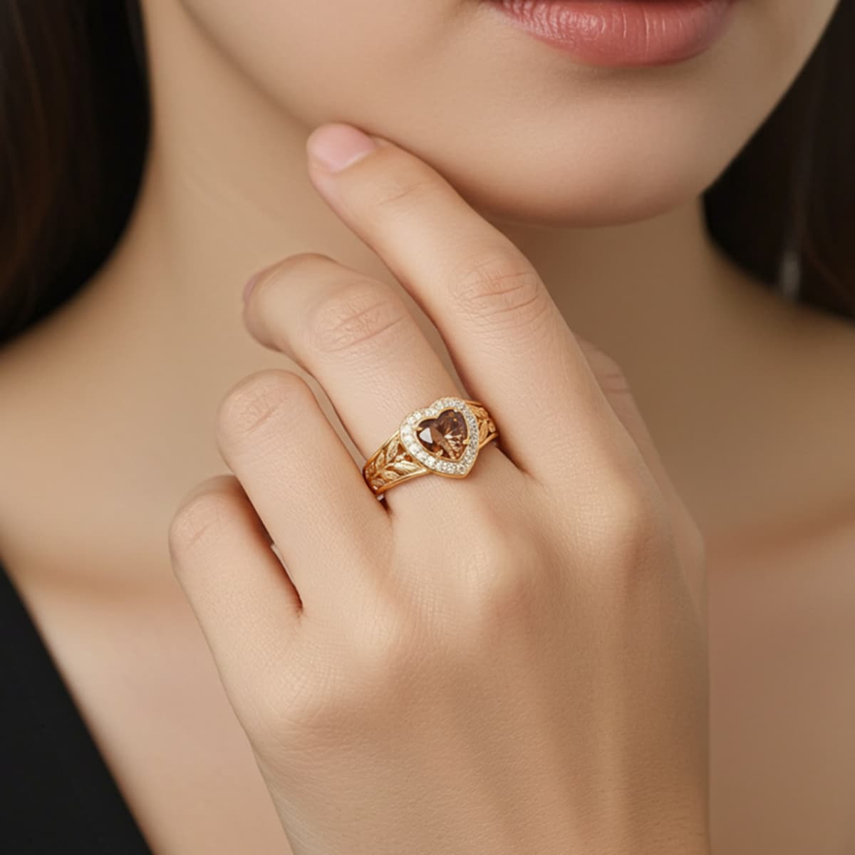 Stylish Copper Heart-Shaped Design Ring with Zirconia Inlay